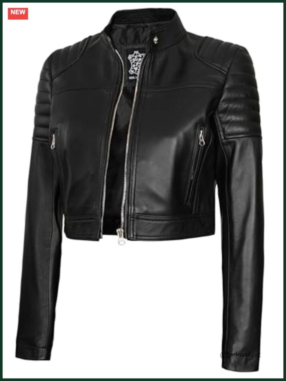 Real Lambskin Leather Cropped Jacket Women Zip Pockets